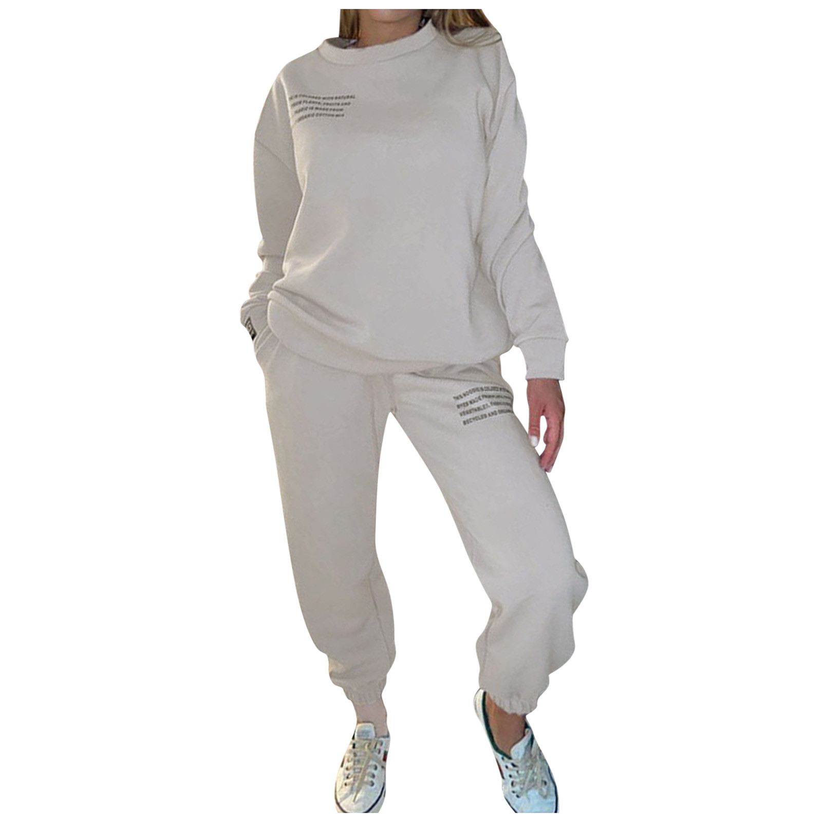 thumbnail image 5 of Conjunto de chándal de mujer con estampado de letras de 2 piezas: camiseta de manga larga con cuello redondo y pantalones holgados, informal/deportivo, otoño/invierno (S-XL), 5 of 8
